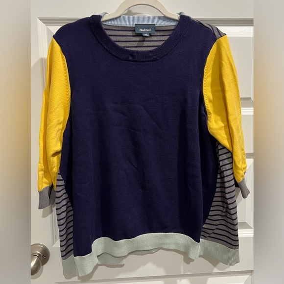 Modcloth Sweaters - Mod Cloth Retro Style Navy Yellow & Striped Crew Neck Sweater Size 2X 💙💛
